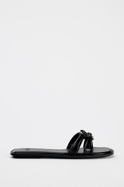 ZARA EMBELLISHED FLAT SLIDER SANDALS