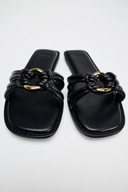 ZARA EMBELLISHED FLAT SLIDER SANDALS
