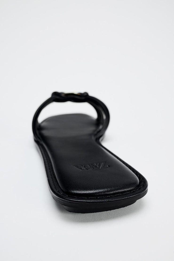 ZARA EMBELLISHED FLAT SLIDER SANDALS