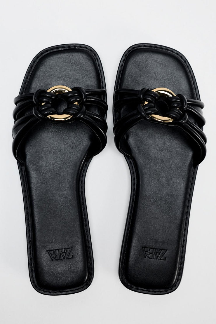 ZARA EMBELLISHED FLAT SLIDER SANDALS
