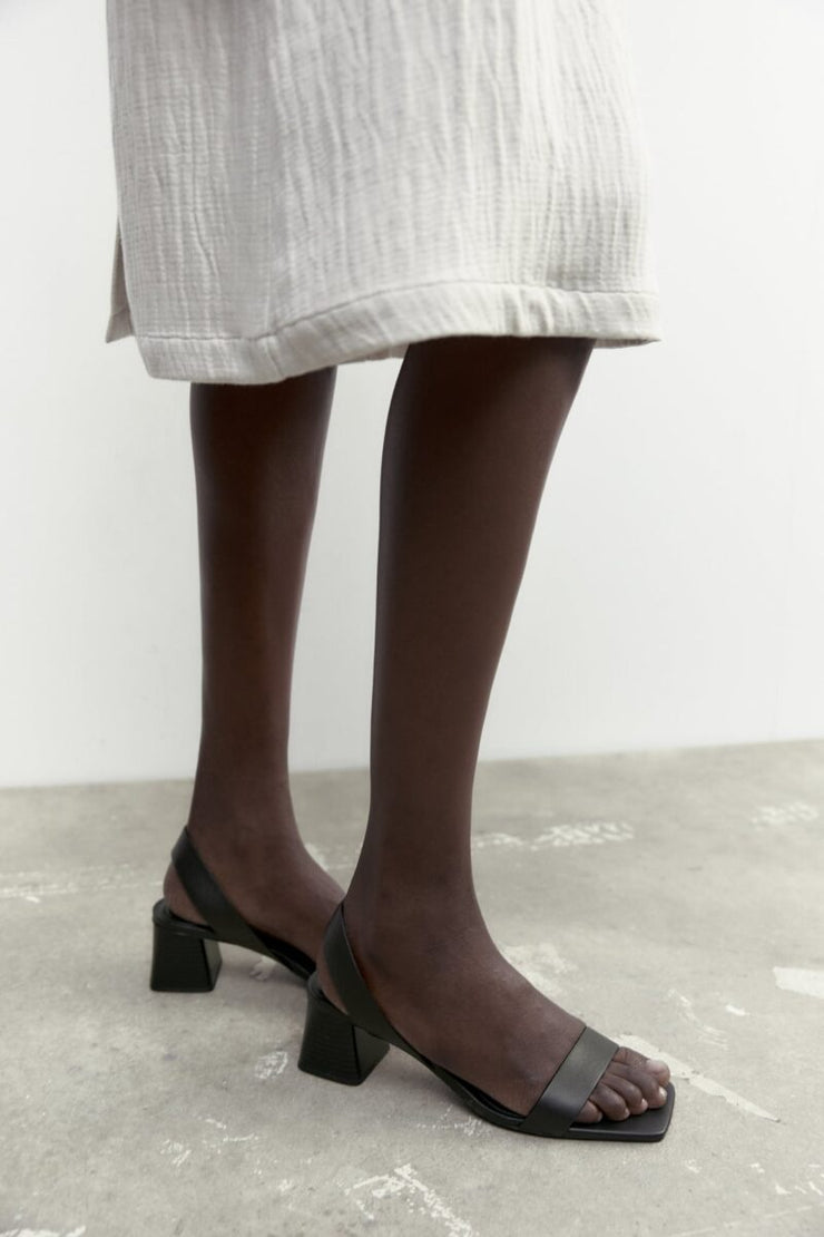 Zara Leather Sandals with Block Heels