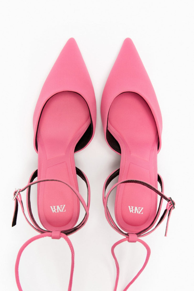 Zara High Heel Fabric Slingback Shoes