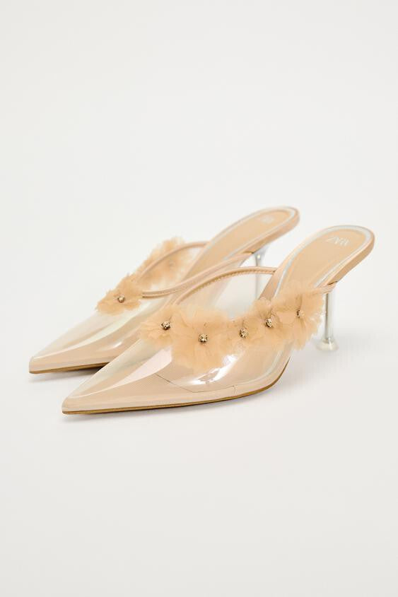 Zara Vinyl High Heel Shoes with Floral Detail