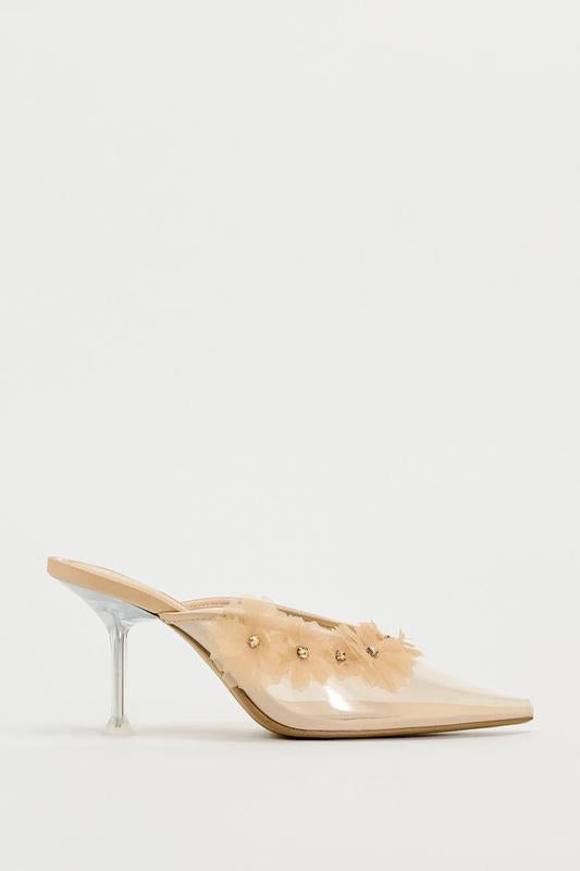 Zara Vinyl High Heel Shoes with Floral Detail