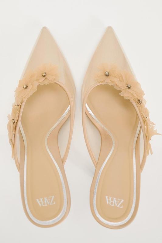 Zara Vinyl High Heel Shoes with Floral Detail