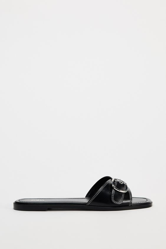 Zara Buckled Flat Sandals
