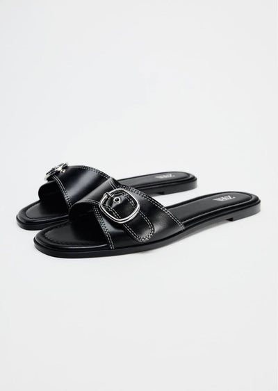 Zara Buckled Flat Sandals