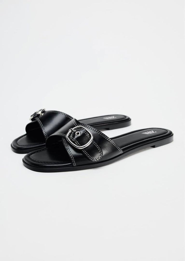 Zara Buckled Flat Sandals