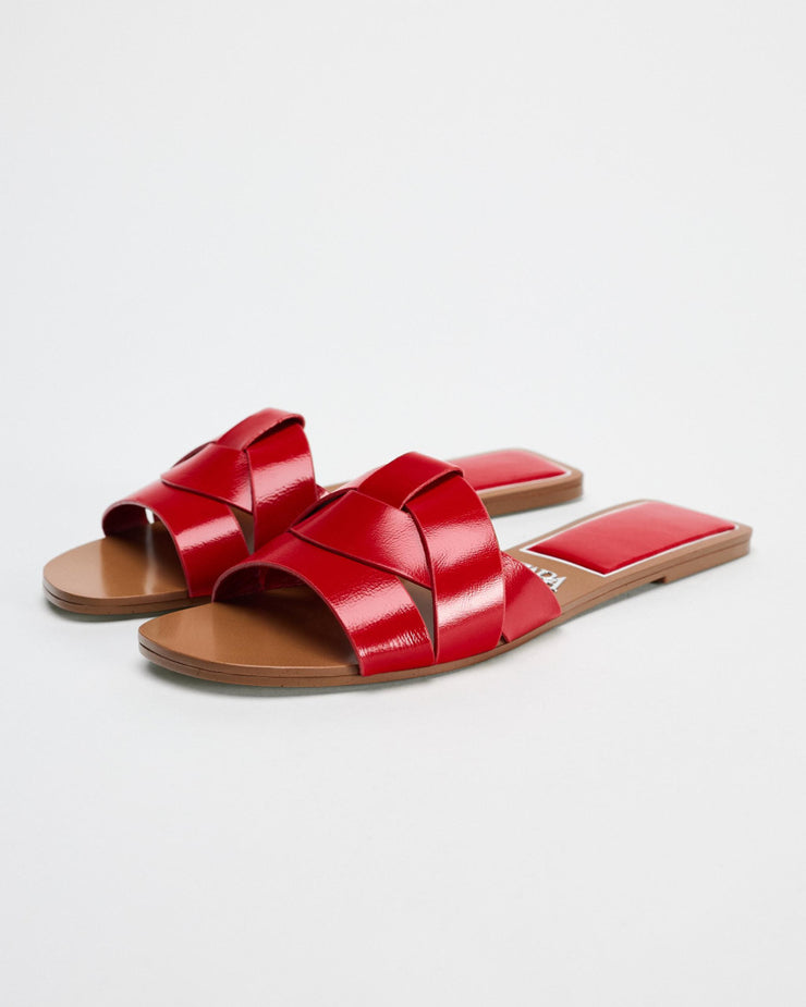 Zara CROSS-STRAP FLAT LEATHER SANDALS
