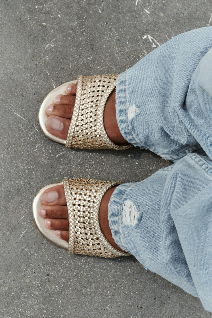Zara BRAIDED METALLIC FLAT SLIDER SANDALS