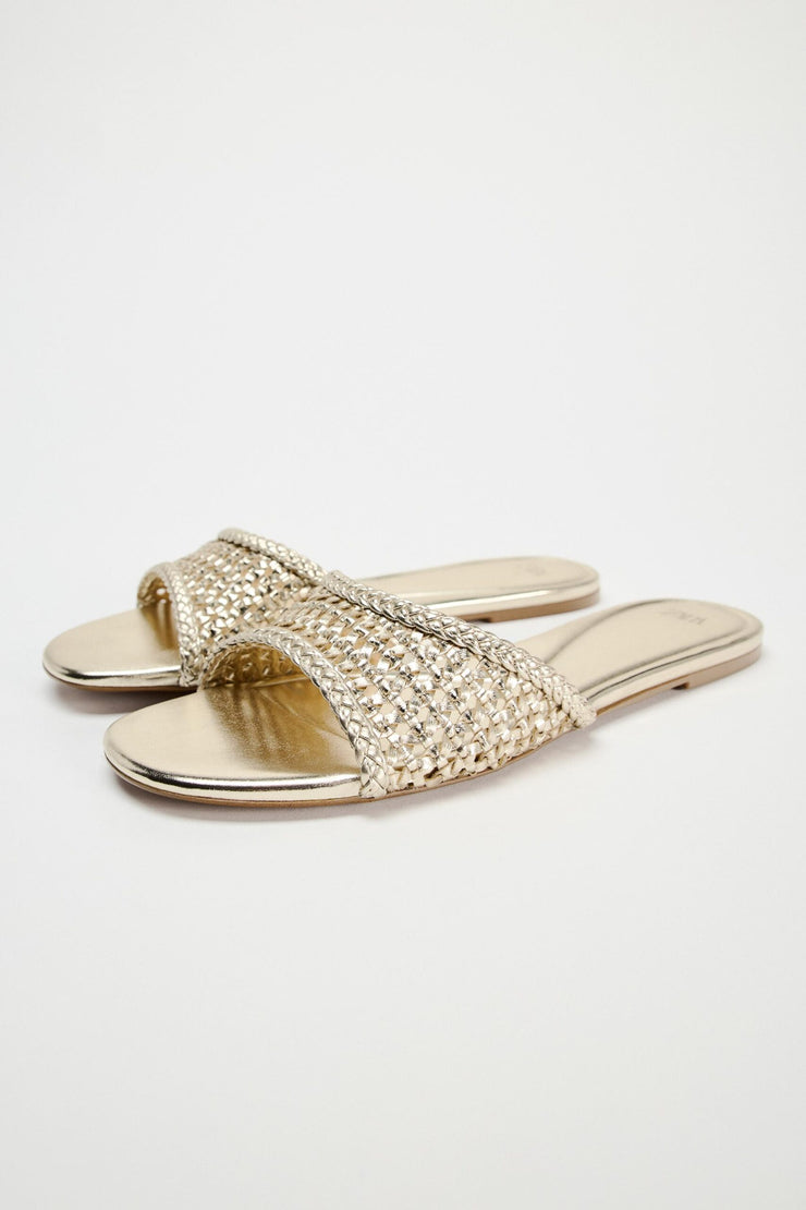 Zara BRAIDED METALLIC FLAT SLIDER SANDALS