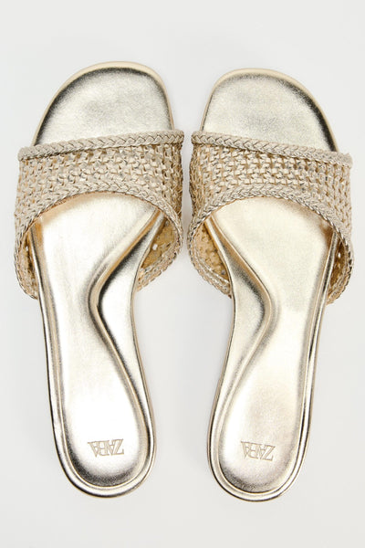 Zara BRAIDED METALLIC FLAT SLIDER SANDALS