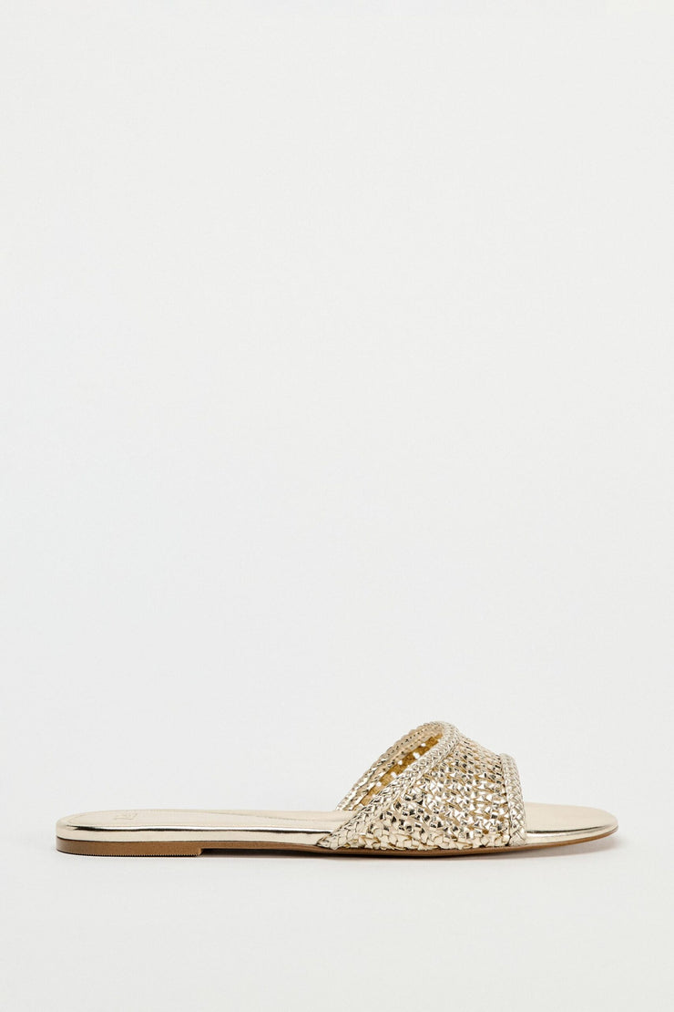 Zara BRAIDED METALLIC FLAT SLIDER SANDALS