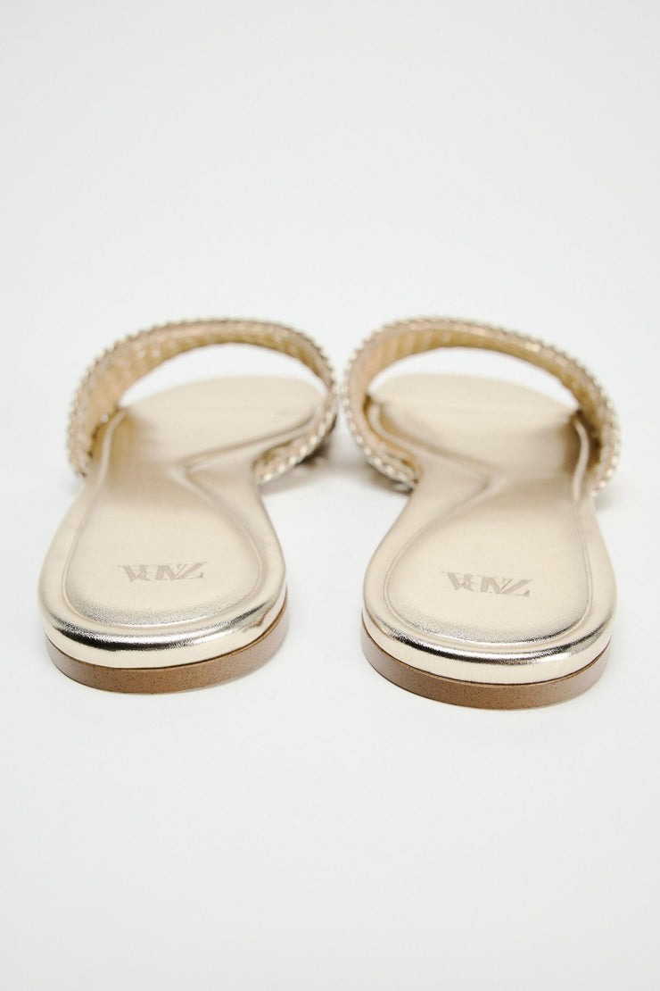 Zara BRAIDED METALLIC FLAT SLIDER SANDALS