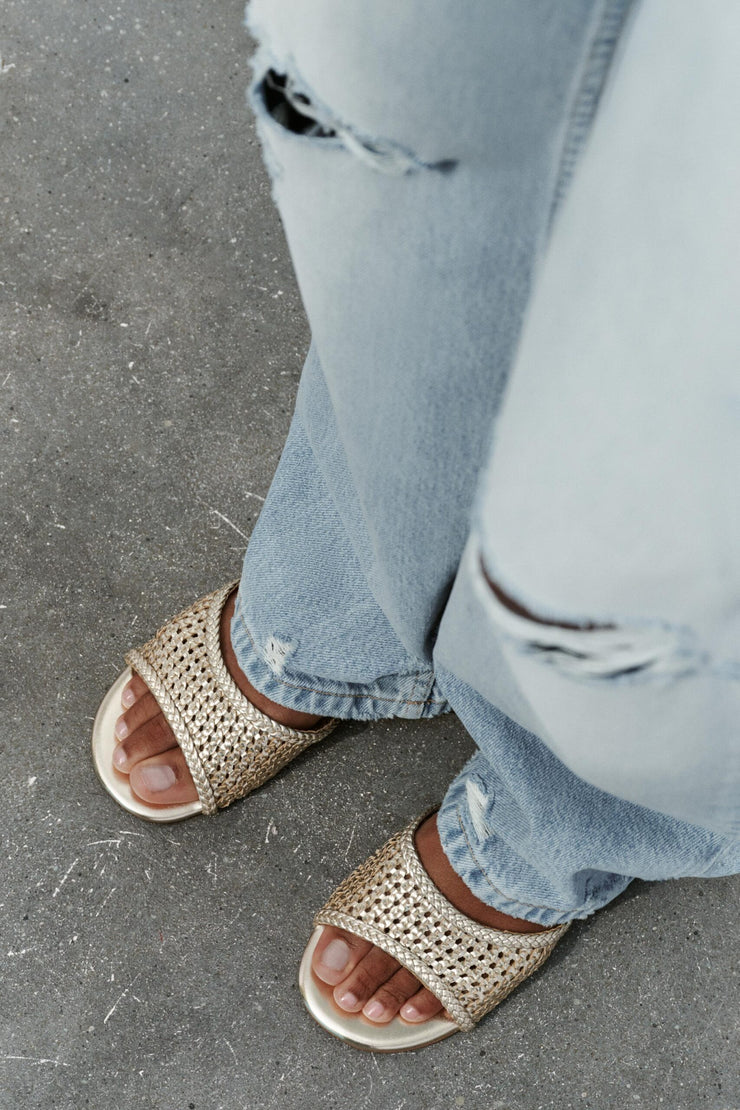 Zara BRAIDED METALLIC FLAT SLIDER SANDALS