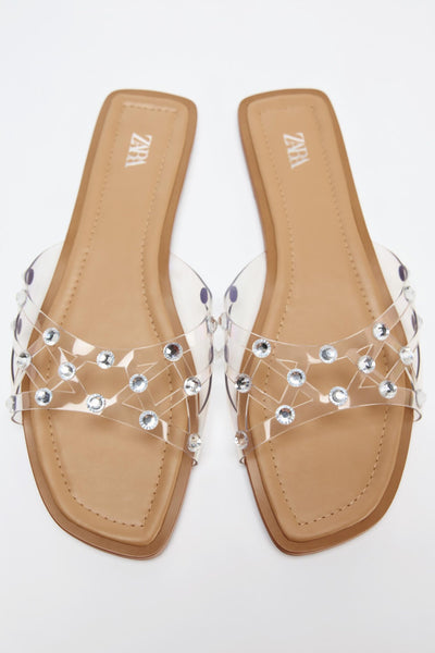 Zara FLAT VINYL SANDALS WITH RHINESTONES