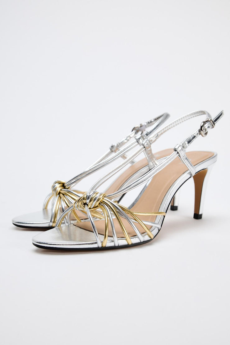 Zara METALLIC SANDALS WITH KNOTTED STRAPS