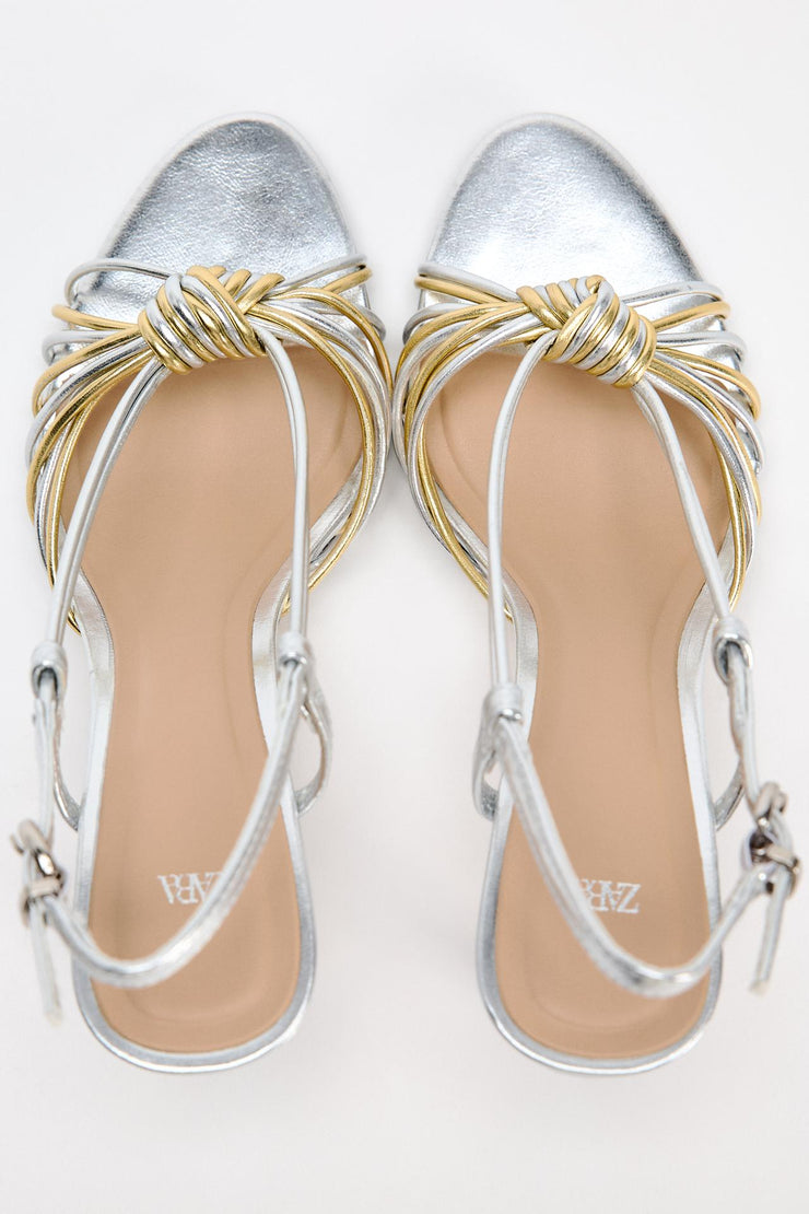 Zara METALLIC SANDALS WITH KNOTTED STRAPS