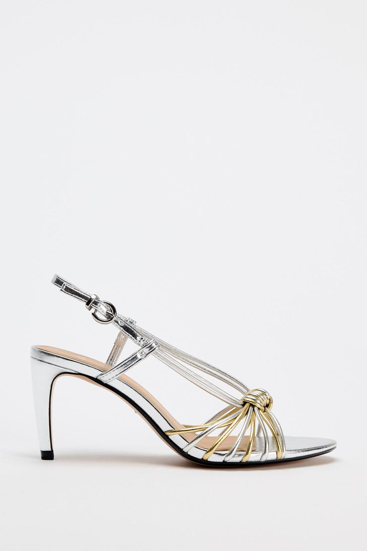 Zara METALLIC SANDALS WITH KNOTTED STRAPS