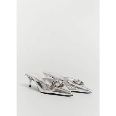 Mango Silver Mules with Buckle