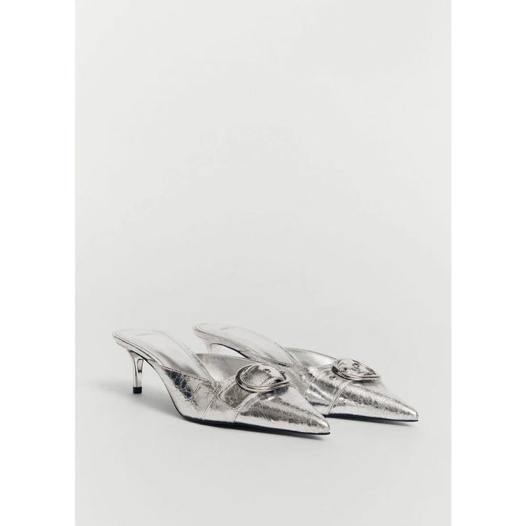 Mango Silver Mules with Buckle