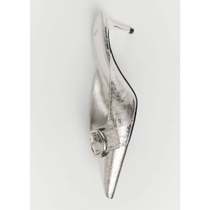 Mango Silver Mules with Buckle
