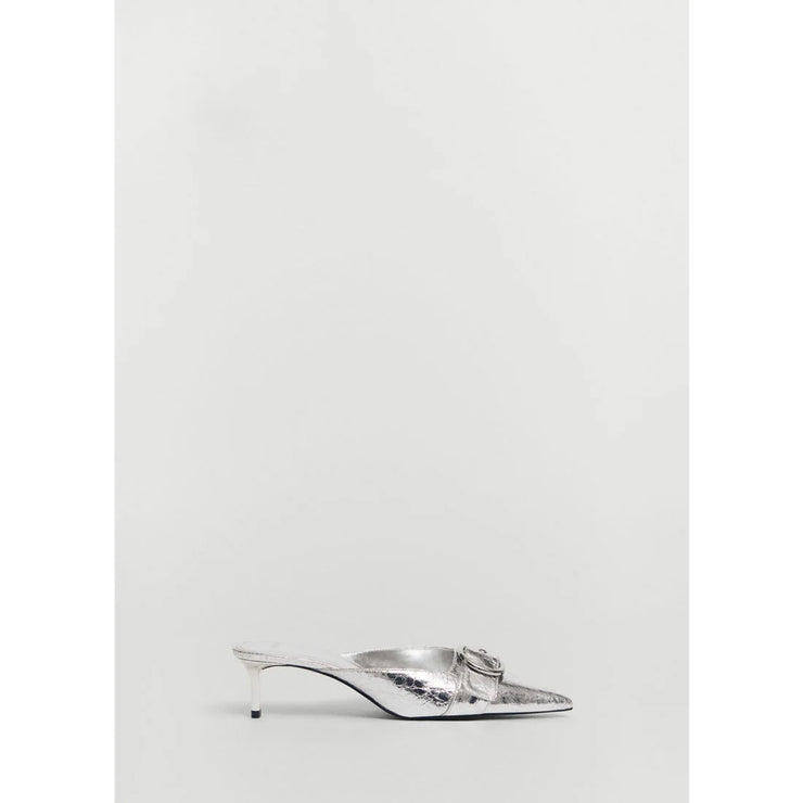 Mango Silver Mules with Buckle