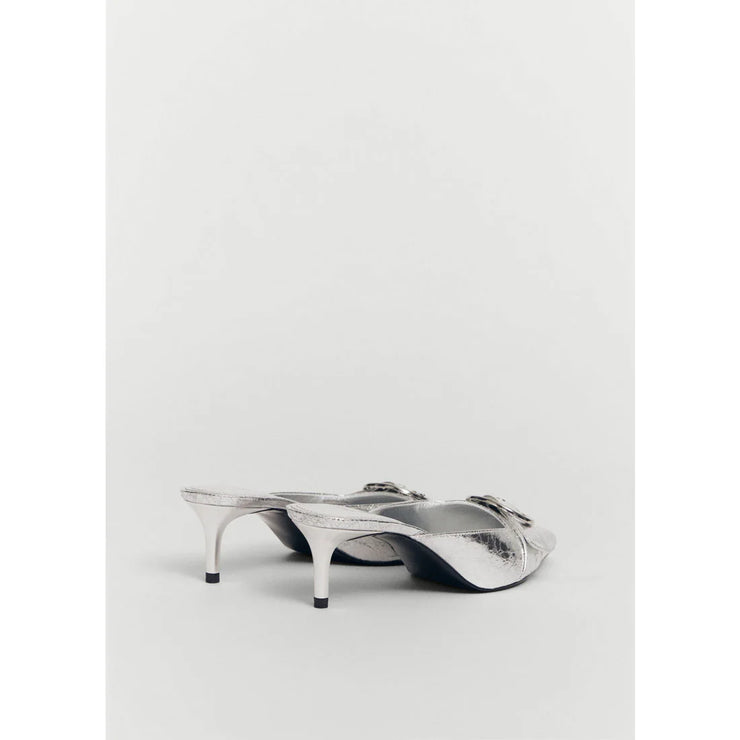 Mango Silver Mules with Buckle