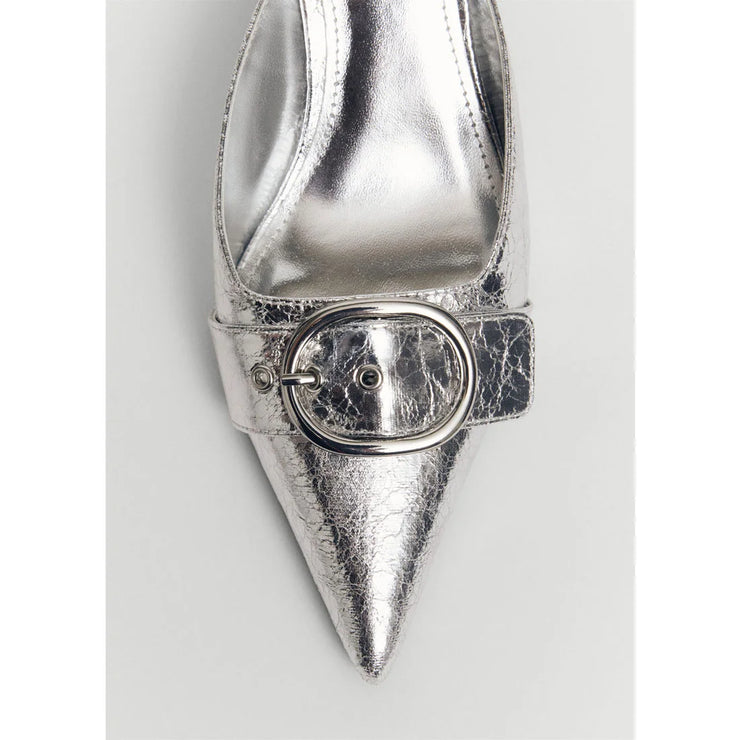 Mango Silver Mules with Buckle