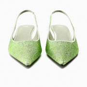 Zara Kitten Heel Slingback Shoes with Rhinestones