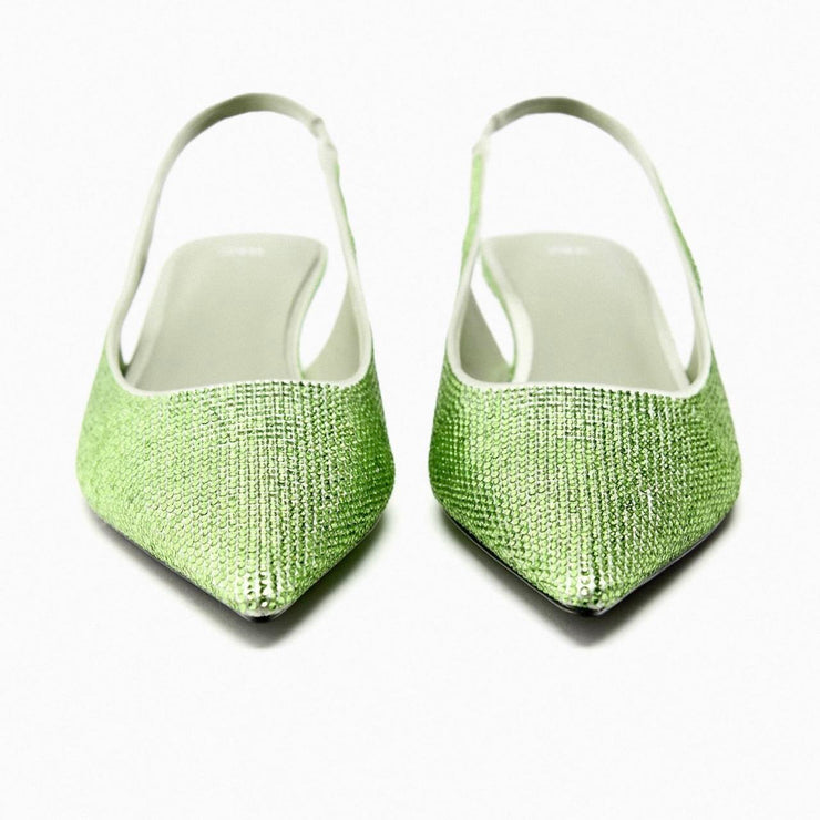 Zara Kitten Heel Slingback Shoes with Rhinestones