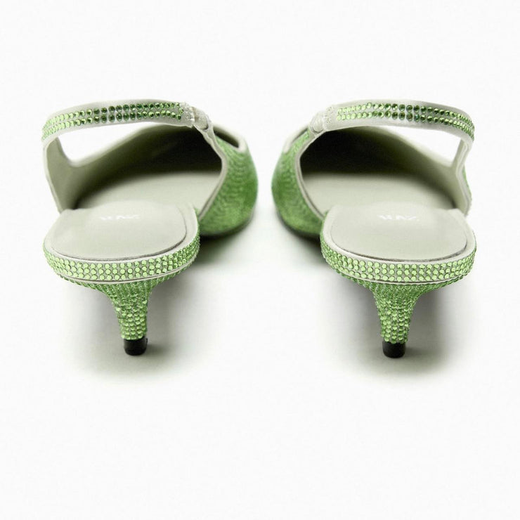 Zara Kitten Heel Slingback Shoes with Rhinestones