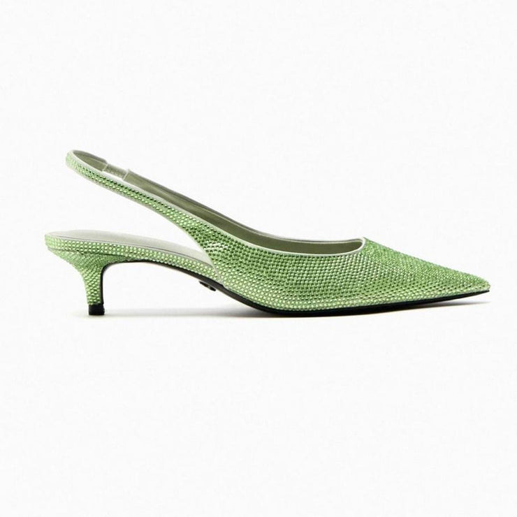 Zara Kitten Heel Slingback Shoes with Rhinestones
