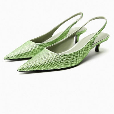 Zara Kitten Heel Slingback Shoes with Rhinestones