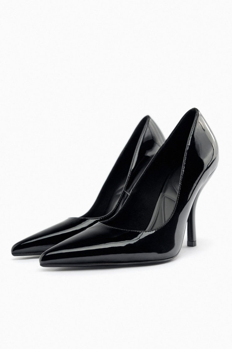 Zara Black Patent Leather Heeled Shoes