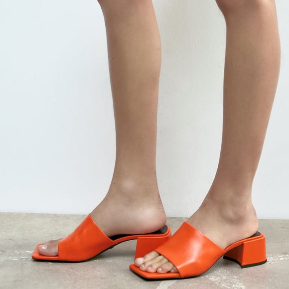 Zara Block Heel Leather Mules