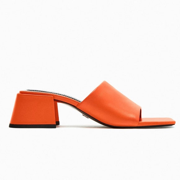 Zara Block Heel Leather Mules
