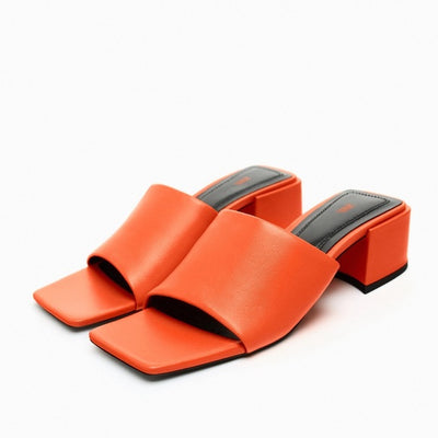 Zara Block Heel Leather Mules