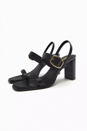 Zara Leather High Heel Sandals with Buckle