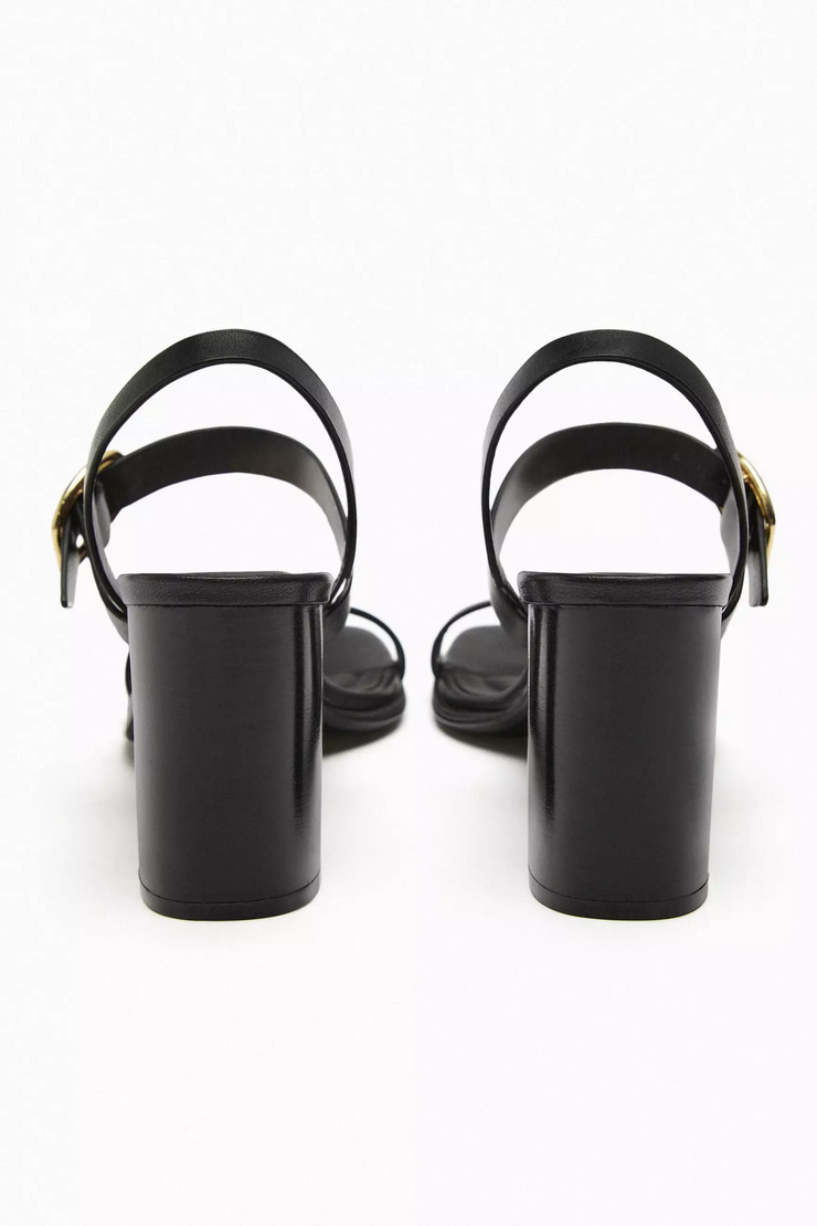 Zara Leather High Heel Sandals with Buckle