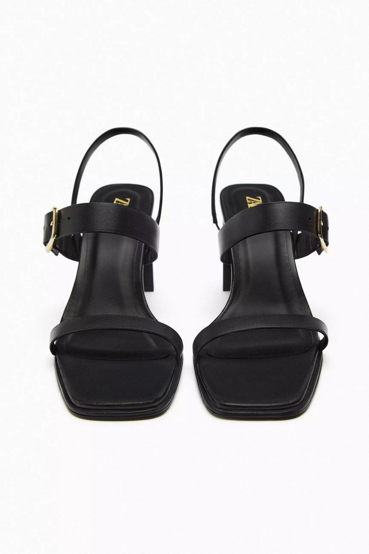 Zara Leather High Heel Sandals with Buckle