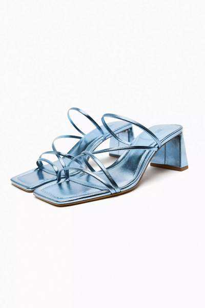 Zara Metallic Block Heel Sandals