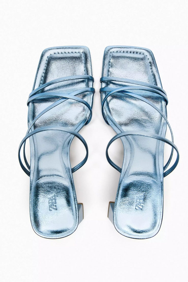 Zara Metallic Block Heel Sandals