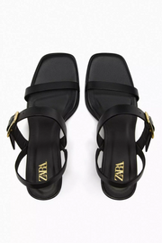 Zara Leather High Heel Sandals with Buckle
