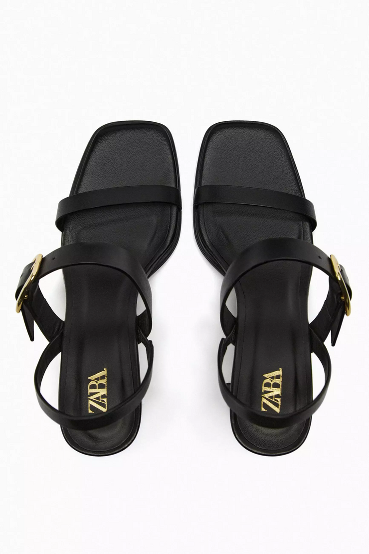 Zara Leather High Heel Sandals with Buckle